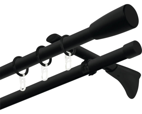 Dvojitá záclonová tyč s krúžkami a háčikmi na závesy