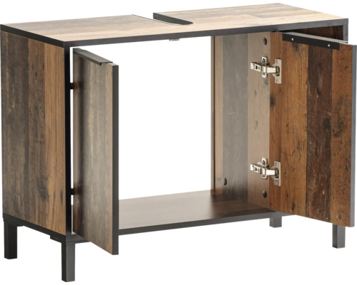 Skrinka pod umývadlo z dreveného materiálu s dvomi dvierkami a policou