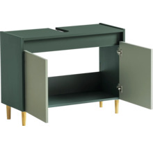 Skrinka pod umývadlo s dvomi otvorenými dvierkami a drevenými nohami