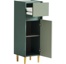 Vysoká skrinka so zásuvkou, otvorenými dverami a policami