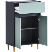 Skrinka so zásuvkou, dvomi dvierkami a policou