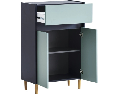 Skrinka so zásuvkou, dvomi dvierkami a policou