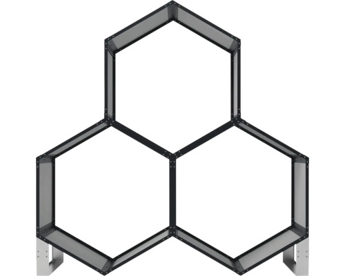 Trojitá, šesťhranná nástenná polica s nožičkami