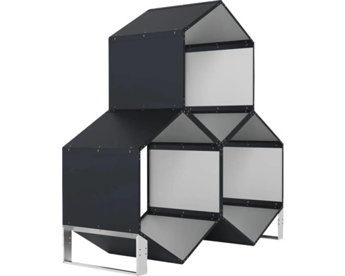 Čierny policový regál s tromi úrovňami na vertikálne záhradníctvo