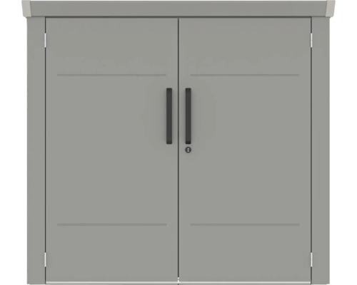 Sivé dvojkrídlové dvere s rukoväťami a zámkom