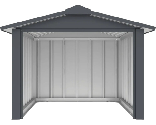 Kovový záhradný domček so sedlovou strechou