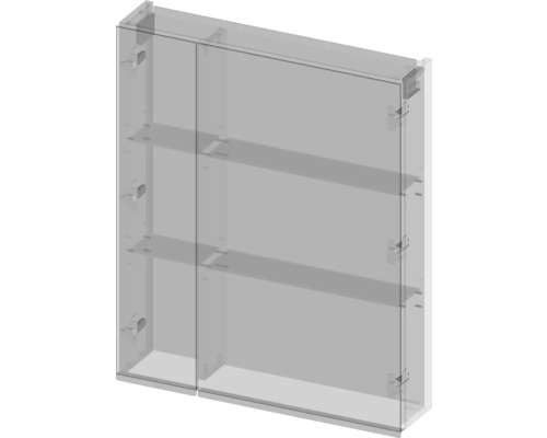 Obrázok zrkadlovej skrinky s policami.