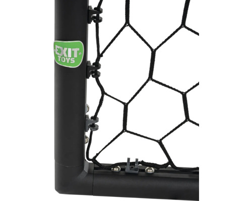 Detail futbalovej bránky so sieťou a logom EXIT Toys