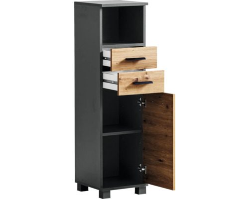 Úzka kúpeľňová skrinka s dvoma zásuvkami a jednými dverami