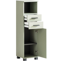 Kúpeľňová skrinka s dvomi zásuvkami, otvorenou priehradkou a dverami