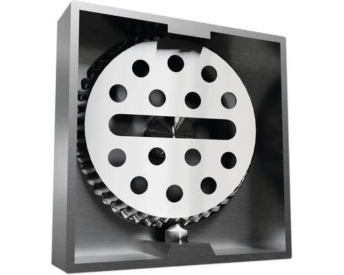 Vnútorný pohľad na mechanickú zostavu s perforovaným kruhovým komponentom