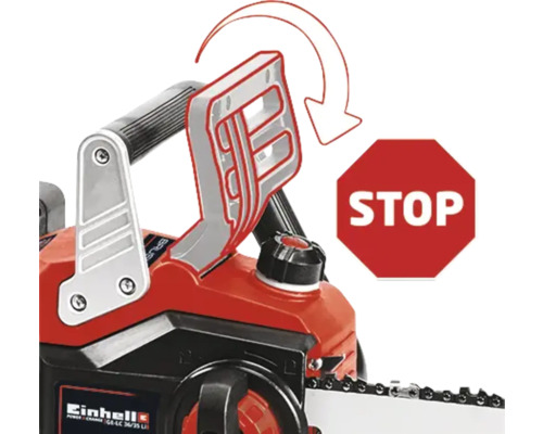 Zobrazenie bezpečnostného systému reťazovej píly so značkou stop