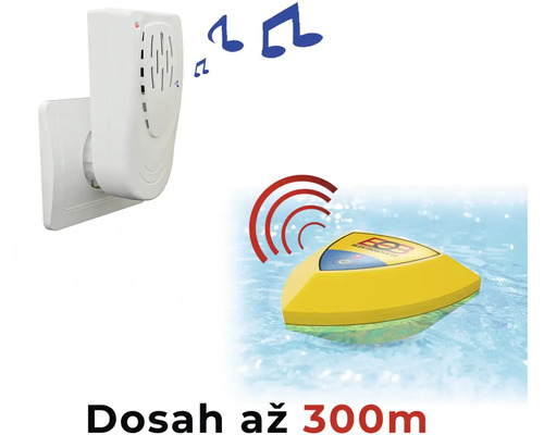 Bazénový alarm pozostávajúci zo snímača pre bazén a prijímača pre zásuvku