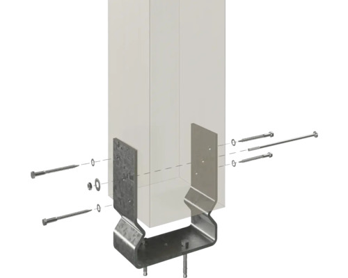 Pätka stĺpika so skrutkami na upevnenie stĺpika.