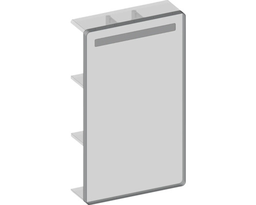 Regál s tromi priehradkami a obdĺžnikovou prednou doskou