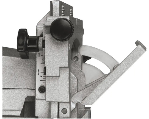 Detail frézky na drážky s nastavením hĺbky a uhlom dorazu