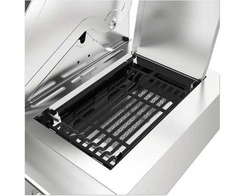 Vnútro grilu na plyn z nehrdzavejúcej ocele s grilovacou mriežkou