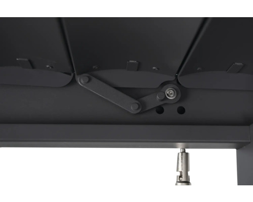 Detailný pohľad na lamelový mechanizmus terasového prístrešku