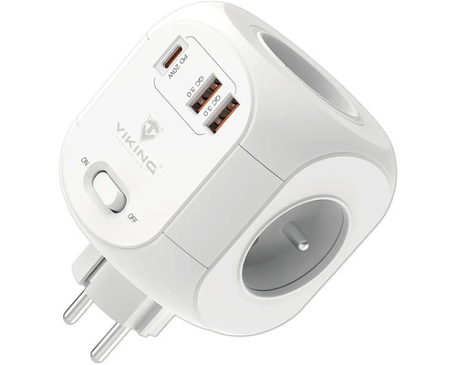 Zásuvková kocka s niekoľkými USB portami a vypínačom