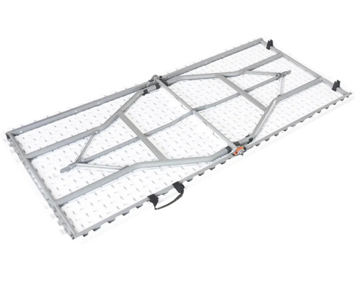 Zložený skladací stôl s kovovým rámom a držadlom