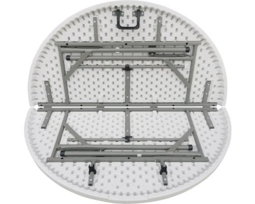 Zložený okrúhly skladací stôl s oceľovým rámom