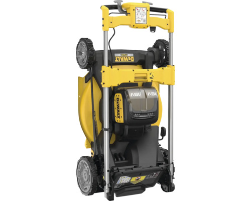 Pohľad zhora na zloženú akumulátorovú kosačku na trávu DeWalt