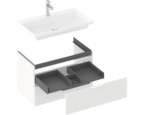 Skrinka pod umývadlo s umývadlom a otvoreným prvkom zásuvky