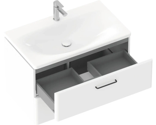 Skrinka pod umývadlo s umývadlom a otvorenou zásuvkou