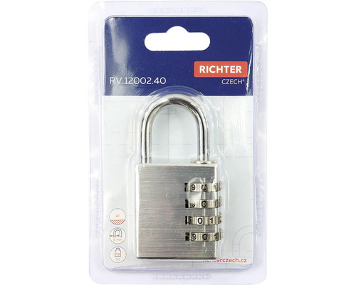 Visiaci zámok Richter s číselným kódom z hliníka, hrúbka strmeňa 6 mm