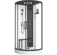 Kompletný sprchovací box s ručnou sprchou, hlavovou sprchou, sprchovacím panelom a sedadlom
