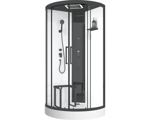 Kompletný sprchovací box s ručnou sprchou, hlavovou sprchou, sprchovacím panelom a sedadlom