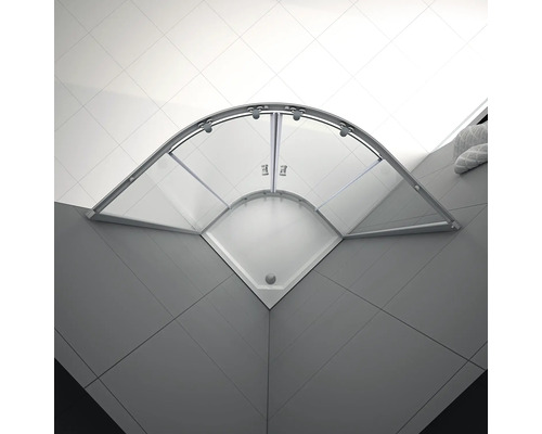 Rohová sprcha so sprchovacou vaničkou a sklenenými posuvnými dverami