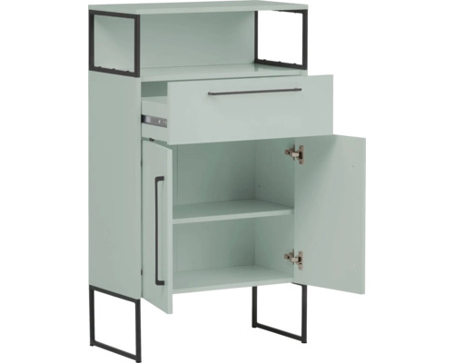 Skrinka s jednou zásuvkou, otvorenými priehradkami a dvomi dvierkami