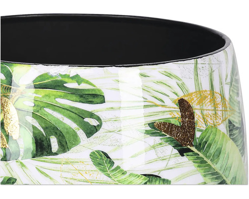 Detailný pohľad na vázu s motívom tropických rastlín