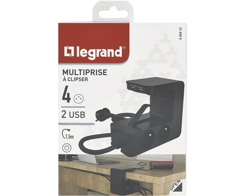 Legrand zacvakávacia rozbočovacia zásuvka so štyrmi zásuvkami a dvoma USB portami