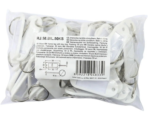 Balenie 50 menoviek na kľúče s krúžkom