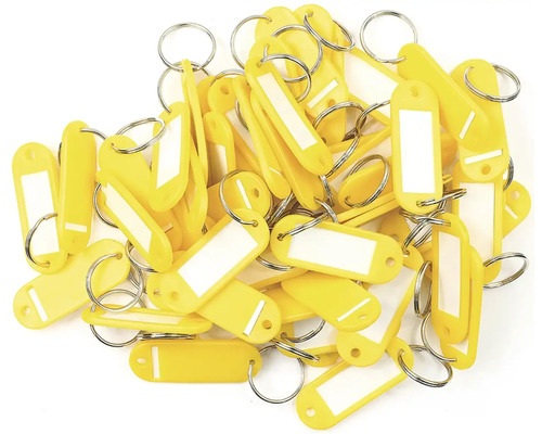 Žlté kľúčenky so štítkom a kovovým krúžkom