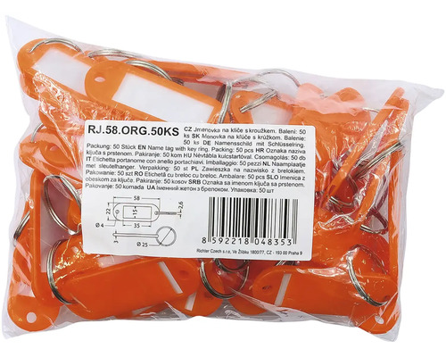 Balenie 50 menoviek na kľúče s krúžkom