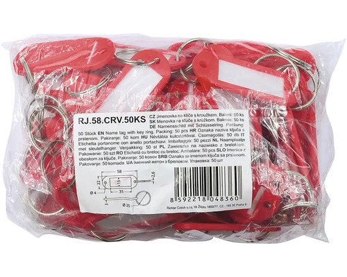 Balenie 50 červených kľúčeniek s krúžkom