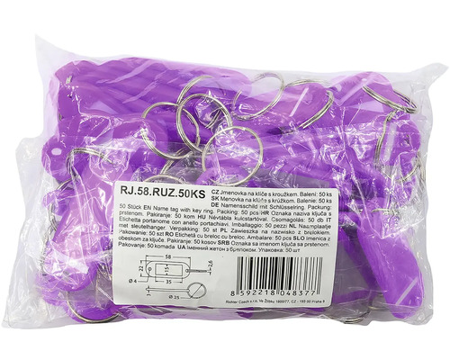 Balenie 50 fialových menoviek na kľúče s krúžkom