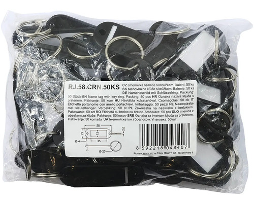 Menovky na kľúče s krúžkom, 50 kusov