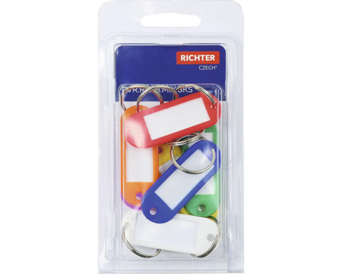 Sada príveskov na kľúče s popisovacím poľom v priehľadnom plastovom puzdre