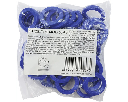 Balenie 50 kusov kľúčových rozlišovačov z termoplastického elastoméru