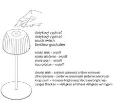 Ilustrácia stolnej lampy s dotykovým ovládaním a návodom na použitie