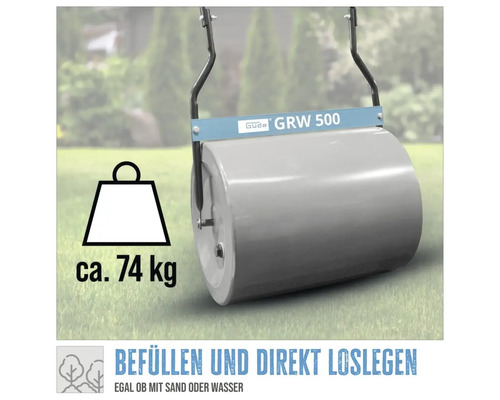 Záhradný valec Güde GRW 500 s hmotnosťou približne 74 kilogramov