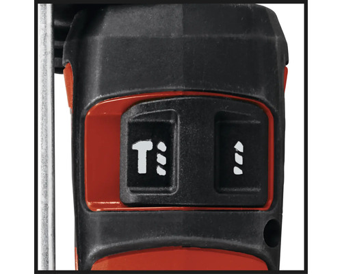 Detailný pohľad na priamočiaru pílu s prepínačmi na nastavenie počtu kyvných zdvihov