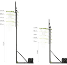 Obrázok dvoch basketbalových košov s údajmi o veľkosti