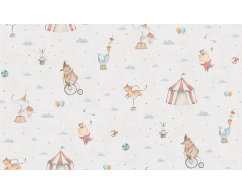 Tapeta s cirkusovými motívmi, vrátane cirkusového stanu, zvierat a oblakov