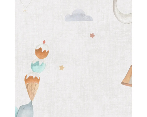 Ilustrácia so zmrzlinou, oblakmi a hviezdami