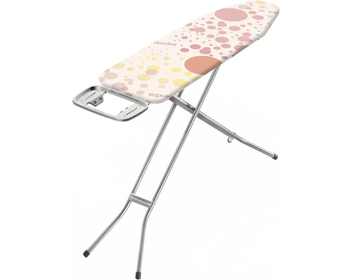 Žehliaca doska s farebným bodkovaným vzorom a odkladacou plochou na žehličku